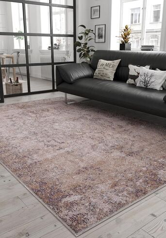 Woolknot ENC1087 سجادة منطقة عتيقة صفراء لغرفة المعيشة سجاد زهري، عداء الخردل بوهيمي قابل للغسل، سجادة مطبوعة بميدالية (3'3''x5'6'') in Saudi Arabia