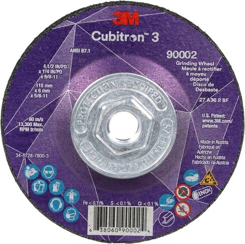 3M Cubitron 3 Depressed Center Grinding Wheel, 90002, 36+, T27, 4-1/2 in x 1/4 in x 5/8 in-11, Pack of 10, ANSI, Precision Shaped Grain, Beveling, Weld Grinding, Heavy Deburring, Slag Removal in Saudi Arabia