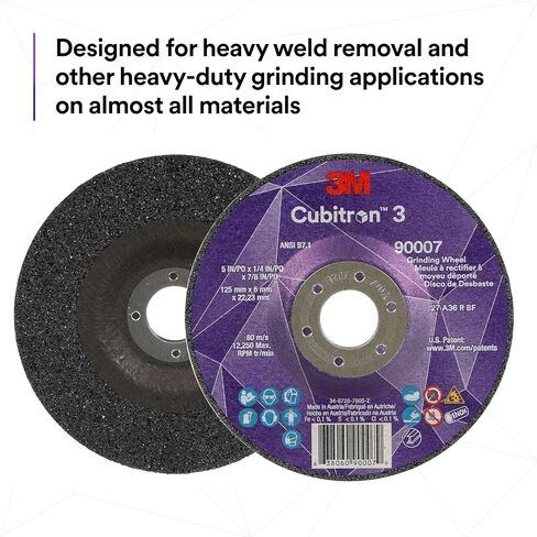 3M Cubitron 3 Depressed Center Grinding Wheel, 90002, 36+, T27, 4-1/2 in x 1/4 in x 5/8 in-11, Pack of 10, ANSI, Precision Shaped Grain, Beveling, Weld Grinding, Heavy Deburring, Slag Removal in Saudi Arabia