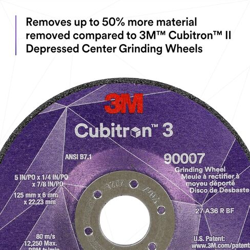 3M Cubitron 3 Depressed Center Grinding Wheel, 90002, 36+, T27, 4-1/2 in x 1/4 in x 5/8 in-11, Pack of 10, ANSI, Precision Shaped Grain, Beveling, Weld Grinding, Heavy Deburring, Slag Removal in Saudi Arabia
