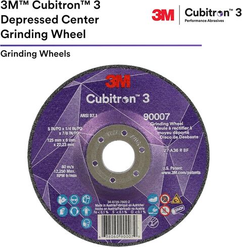 3M Cubitron 3 Depressed Center Grinding Wheel, 90002, 36+, T27, 4-1/2 in x 1/4 in x 5/8 in-11, Pack of 10, ANSI, Precision Shaped Grain, Beveling, Weld Grinding, Heavy Deburring, Slag Removal in Saudi Arabia