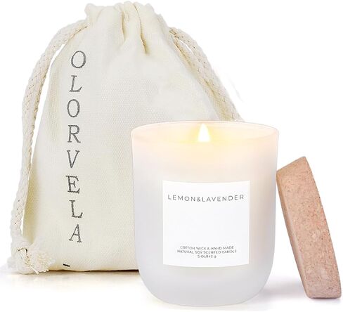 Lemon Lavender Scented Candle for Men & Women, Highly Scented, Long Lasting, All Natural Soy Candles, Home Decor, White Glass Jar Candle with Gift Box in Saudi Arabia