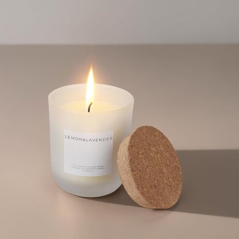 Lemon Lavender Scented Candle for Men & Women, Highly Scented, Long Lasting, All Natural Soy Candles, Home Decor, White Glass Jar Candle with Gift Box in Saudi Arabia