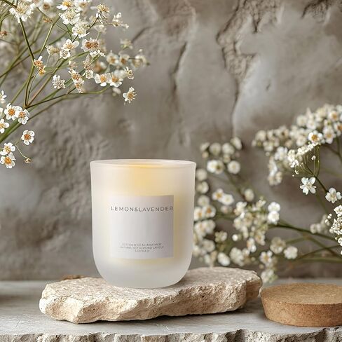 Lemon Lavender Scented Candle for Men & Women, Highly Scented, Long Lasting, All Natural Soy Candles, Home Decor, White Glass Jar Candle with Gift Box in Saudi Arabia