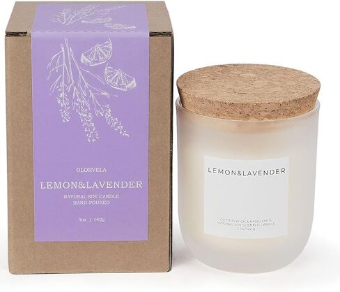 Lemon Lavender Scented Candle for Men & Women, Highly Scented, Long Lasting, All Natural Soy Candles, Home Decor, White Glass Jar Candle with Gift Box in Saudi Arabia
