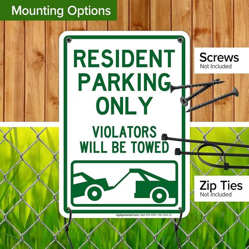 Resident Parking Only Violators Will Be Towed Sign, 10x14 Inches, Rust Free .040 Aluminum, Fade Resistant, Made in USA by My Sign Center in Saudi Arabia