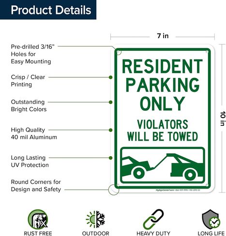 Resident Parking Only Violators Will Be Towed Sign, 10x14 Inches, Rust Free .040 Aluminum, Fade Resistant, Made in USA by My Sign Center in Saudi Arabia