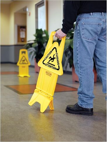 Rubbermaid Commercial Products "Caution Wet Floor" Sign, 26-Inch, Yellow, 2-Sided, Floor Warning Sign for Public Spaces, Pack of 6 in Kuwait