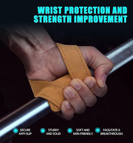 أحزمة معصم جلدية فاخرة لرفع الأثقال من HiRui لرفع الأثقال وكمال الأجسام ورفع الأثقال وتدريبات القوة - تقلل من الانزلاق أقصى دعم لقبضة اليد للرجال والنساء، قطعتان in Kuwait