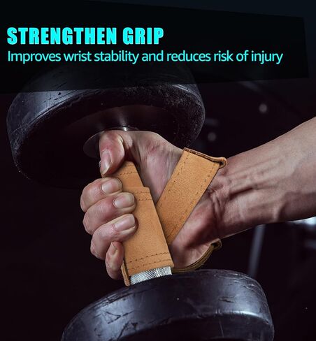 أحزمة معصم جلدية فاخرة لرفع الأثقال من HiRui لرفع الأثقال وكمال الأجسام ورفع الأثقال وتدريبات القوة - تقلل من الانزلاق أقصى دعم لقبضة اليد للرجال والنساء، قطعتان in Kuwait