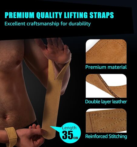 أحزمة معصم جلدية فاخرة لرفع الأثقال من HiRui لرفع الأثقال وكمال الأجسام ورفع الأثقال وتدريبات القوة - تقلل من الانزلاق أقصى دعم لقبضة اليد للرجال والنساء، قطعتان in Kuwait