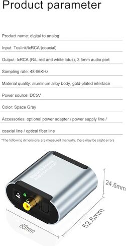 محول Tianle 192 كيلو هرتز DAC، محول SPDIF Toslink الرقمي إلى محول صوت ستيريو تناظري، محول R/L مع كابل بصري، مقبس 3.5 مم متوافق مع HDTV PS4 Xbox DVD Blu-ray، أسود in Kuwait