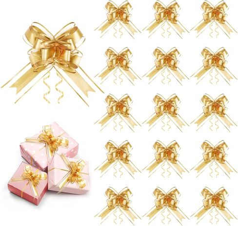 20 Pack Large Pull Bows 6 Inch - Big Gold Bows for Gift Wrapping, Ribbon Pull Bows for Mother's Day, Wedding Baskets Birthdays Gift in Saudi Arabia