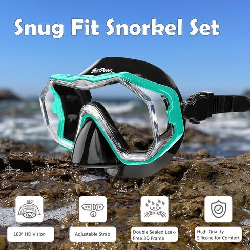 Snorkeling Gear Set - Anti-Fog Mask, 3-Piece Dry Top Snorkel, Panoramic 3 Window View, Food Grade Silicone, Travel Size with Gear Bag for Adults, Men, Women, Swimming, Diving in Saudi Arabia