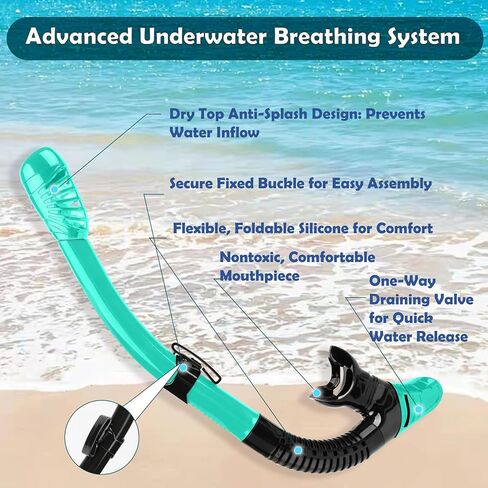 Snorkeling Gear Set - Anti-Fog Mask, 3-Piece Dry Top Snorkel, Panoramic 3 Window View, Food Grade Silicone, Travel Size with Gear Bag for Adults, Men, Women, Swimming, Diving in Saudi Arabia