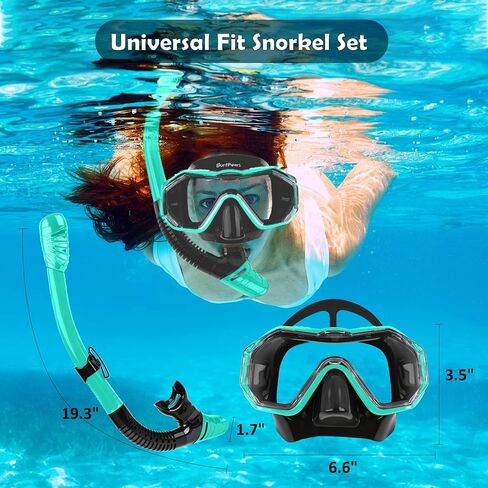 Snorkeling Gear Set - Anti-Fog Mask, 3-Piece Dry Top Snorkel, Panoramic 3 Window View, Food Grade Silicone, Travel Size with Gear Bag for Adults, Men, Women, Swimming, Diving in Saudi Arabia