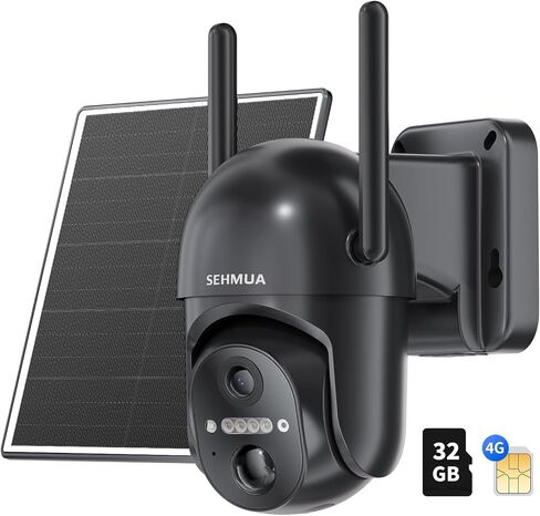 SEHMUA 4G LTE Cellular Security Camera - 24/7 Recording, 20W Solar Panel, 2K HD Video, 360° View, Color Night Vision, No Wi-Fi Needed Outdoor Camera, Grey in Saudi Arabia