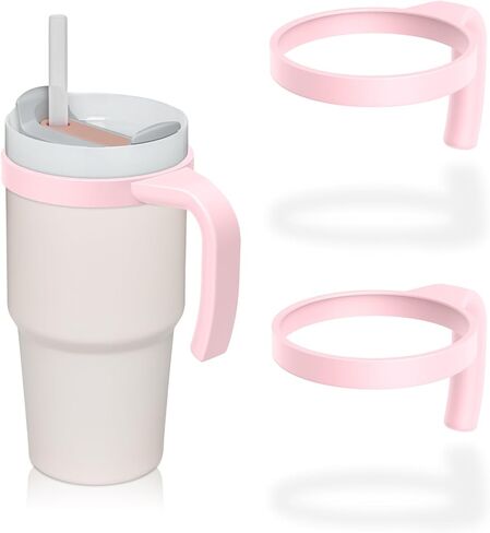 Tumbler Handle for Stanley 14oz Quencher H2.0 Flowstate Tumbler, Pack of 2 Tumbler Handles,Anti Slip, Car Cup Holder Friendly, Improved Grip, Reduced Spills (Light Pink, 14 oz) in Saudi Arabia