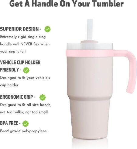 Tumbler Handle for Stanley 14oz Quencher H2.0 Flowstate Tumbler, Pack of 2 Tumbler Handles,Anti Slip, Car Cup Holder Friendly, Improved Grip, Reduced Spills (Light Pink, 14 oz) in Saudi Arabia