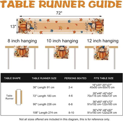 Fall Scarecrow Pumpkin Hot Cocoa Table Runner, Autumn Maple Leaves Sunflower Cookie Kitchen Dining Table Decoration, Seasonal Burlap Indoor Outdoor Home Decor Party Supply 13 x 72 Inch in Kuwait