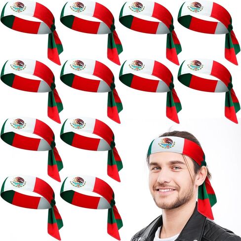 meekoo 12 Pcs Mexico Country Flag Headbands Mexican Bandana with National Flag Headband Sweatbands for National Sports Events Mexico Headband for Men Women Soccer, Tennis, Workout, Costume in Saudi Arabia