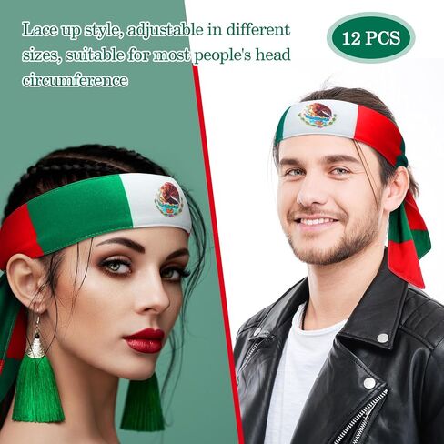 meekoo 12 Pcs Mexico Country Flag Headbands Mexican Bandana with National Flag Headband Sweatbands for National Sports Events Mexico Headband for Men Women Soccer, Tennis, Workout, Costume in Saudi Arabia