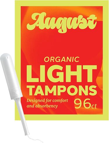 August Organic Cotton Tampons, Regular tampons, BPA Free Long Applicators, Non-Toxic Organic tampons, Fragrance-Free, Chlorine-Free, Hypoallergenic, 16 Count in Kuwait
