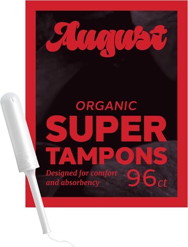 August Organic Cotton Tampons, Regular tampons, BPA Free Long Applicators, Non-Toxic Organic tampons, Fragrance-Free, Chlorine-Free, Hypoallergenic, 16 Count in Kuwait