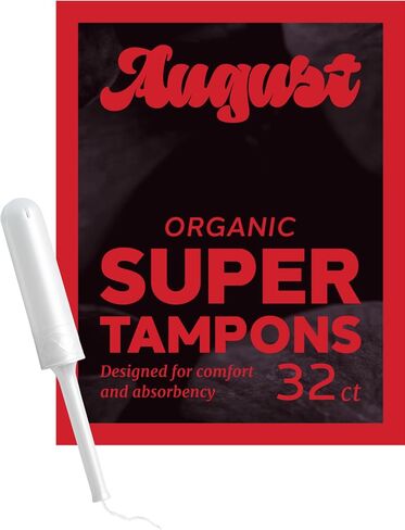 August Organic Cotton Tampons, Regular tampons, BPA Free Long Applicators, Non-Toxic Organic tampons, Fragrance-Free, Chlorine-Free, Hypoallergenic, 16 Count in Kuwait