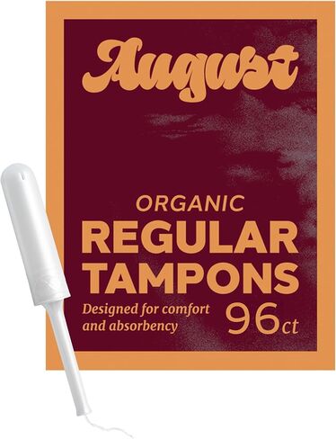 August Organic Cotton Tampons, Regular tampons, BPA Free Long Applicators, Non-Toxic Organic tampons, Fragrance-Free, Chlorine-Free, Hypoallergenic, 16 Count in Kuwait