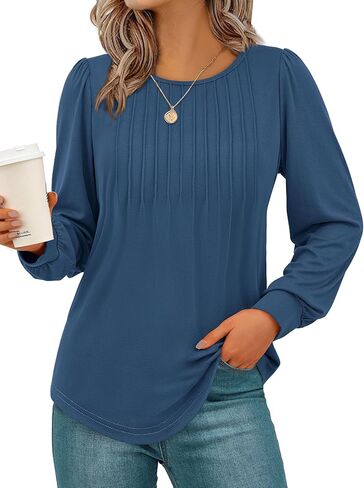 NALANISA المرأة نفخة كم طويل تونك القمم مطوي العمل البلوزات أنيق عادية فضفاض طاقم الرقبة تي شيرت خريف موضة 2024 in Kuwait