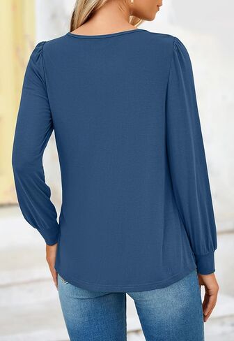 NALANISA المرأة نفخة كم طويل تونك القمم مطوي العمل البلوزات أنيق عادية فضفاض طاقم الرقبة تي شيرت خريف موضة 2024 in Kuwait