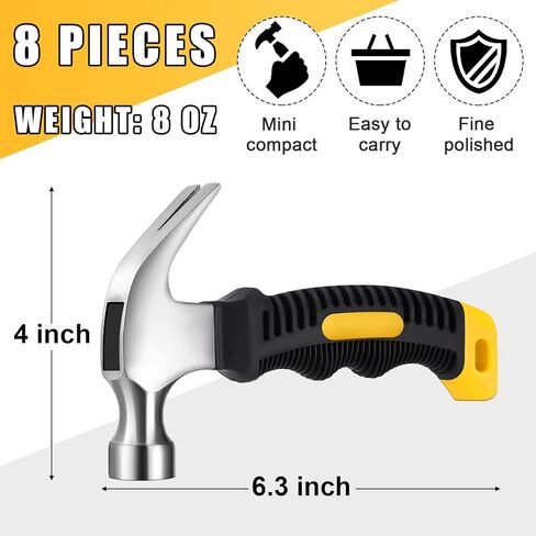 8 قطع مطرقة مخلبية صغيرة 8 أونصة مطارق معدنية صغيرة للأطفال والنساء والرجال، مطرقة تخييم صغيرة خفيفة الوزن مع مقبض مطاطي ناعم لتعليق الصور والحرف اليدوية in Kuwait