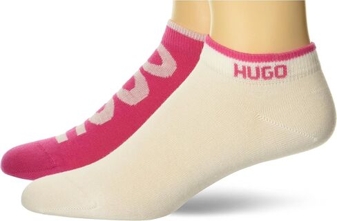 HUGO Mens 2-pack Bold Logo Ankle Socks, Bright Alabaster/Bright Magenta, Bright Alabaster/Bright Magenta, 3-9 US in Saudi Arabia