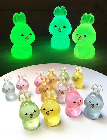 12 قطعة تماثيل صغيرة من الراتنج، تتوهج في الظلام مضيئة طويلة الأذن أرنب لطيف حيوانات صغيرة من الراتنج، حيوانات صغيرة للاختباء، أشكال صغيرة من الراتنج للحرف اليدوية، ديكو المكتب، ديكورات المنزل in Kuwait