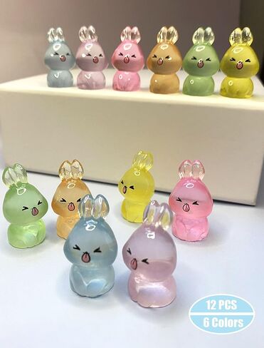 12 قطعة تماثيل صغيرة من الراتنج، تتوهج في الظلام مضيئة طويلة الأذن أرنب لطيف حيوانات صغيرة من الراتنج، حيوانات صغيرة للاختباء، أشكال صغيرة من الراتنج للحرف اليدوية، ديكو المكتب، ديكورات المنزل in Kuwait