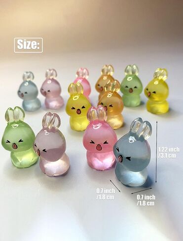 12 قطعة تماثيل صغيرة من الراتنج، تتوهج في الظلام مضيئة طويلة الأذن أرنب لطيف حيوانات صغيرة من الراتنج، حيوانات صغيرة للاختباء، أشكال صغيرة من الراتنج للحرف اليدوية، ديكو المكتب، ديكورات المنزل in Kuwait