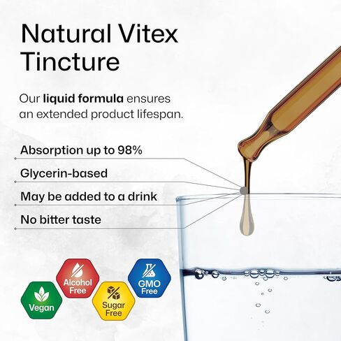 Vitex Tincture - Chasteberry Extract Supplement for Women - Fast Absorption Formula - Alcohol & Sugar Free Chaste Tree Supplement - Vegan Drops 4 Fl.Oz. in Saudi Arabia