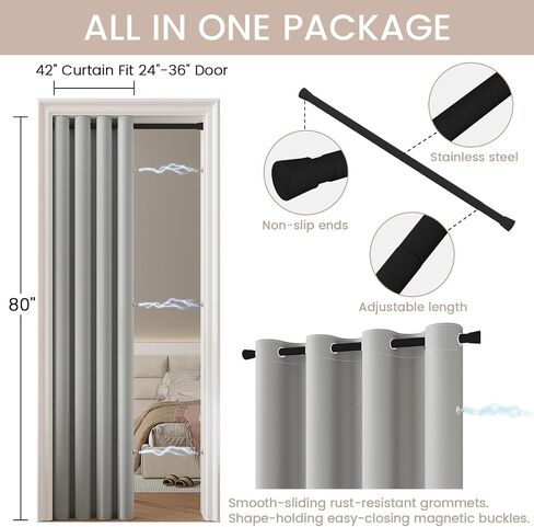 Vatge Curtains for Closet with No Door, Door Curtains for Doorways 80 Inch Length Closet Door Curtains for Closet Door/Hallway Door/Pantry Door/Temporary Door, W42 x L80, Beige, 1 Panel with Rod in Saudi Arabia