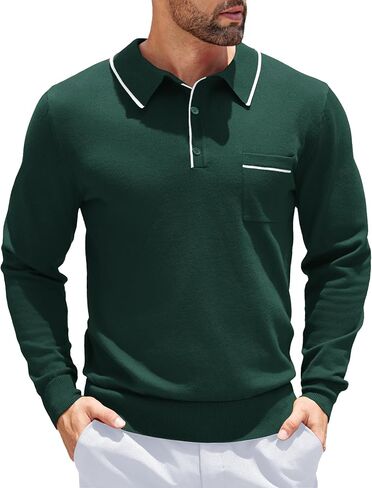 COOFANDY Knitted Long Sleeve for Men Button Collar Polo Sweaters Casual Business Dress Polo Fall Mens Sweater Polo Brown in Saudi Arabia