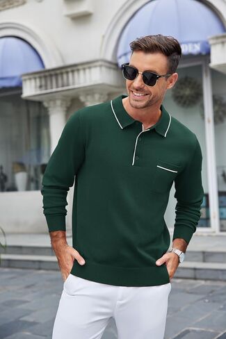 COOFANDY Knitted Long Sleeve for Men Button Collar Polo Sweaters Casual Business Dress Polo Fall Mens Sweater Polo Brown in Saudi Arabia