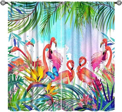 Romantic Flamingo Curtains Natural Landscape Summer Ocean Beach Shells Art Printed Rod Pocket Blackout Window Drapes for Bedroom Living Room Kitchen Cafe Decor W21xL45in Decor in Saudi Arabia
