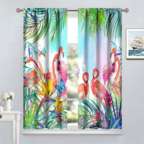 Romantic Flamingo Curtains Natural Landscape Summer Ocean Beach Shells Art Printed Rod Pocket Blackout Window Drapes for Bedroom Living Room Kitchen Cafe Decor W21xL45in Decor in Saudi Arabia