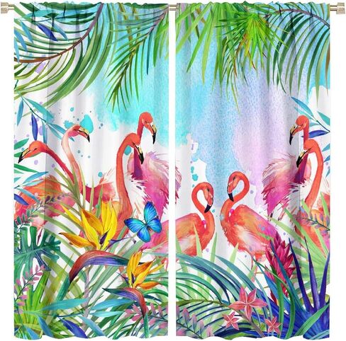 Romantic Flamingo Curtains Natural Landscape Summer Ocean Beach Shells Art Printed Rod Pocket Blackout Window Drapes for Bedroom Living Room Kitchen Cafe Decor W21xL45in Decor in Saudi Arabia