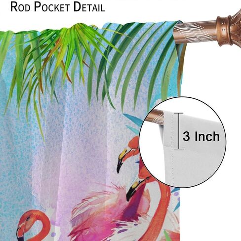Romantic Flamingo Curtains Natural Landscape Summer Ocean Beach Shells Art Printed Rod Pocket Blackout Window Drapes for Bedroom Living Room Kitchen Cafe Decor W21xL45in Decor in Saudi Arabia