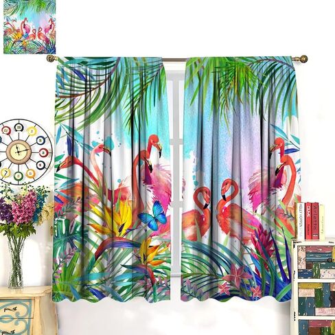 Romantic Flamingo Curtains Natural Landscape Summer Ocean Beach Shells Art Printed Rod Pocket Blackout Window Drapes for Bedroom Living Room Kitchen Cafe Decor W21xL45in Decor in Saudi Arabia