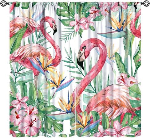 Romantic Flamingo Curtains Natural Landscape Summer Ocean Beach Shells Art Printed Rod Pocket Blackout Window Drapes for Bedroom Living Room Kitchen Cafe Decor W21xL45in Decor in Saudi Arabia