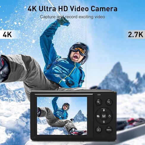 4K Digital Camera for Photography with 5X Optical Zoom, 64MP Autofocus Vlogging Camera, 16X Digital Zoom Compact Travel Camera with Wifi, Anti-Shake, 2 Batteries for Beginners and Teens(White) in Saudi Arabia