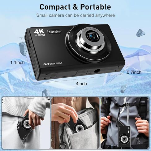 4K Digital Camera for Photography with 5X Optical Zoom, 64MP Autofocus Vlogging Camera, 16X Digital Zoom Compact Travel Camera with Wifi, Anti-Shake, 2 Batteries for Beginners and Teens(White) in Saudi Arabia