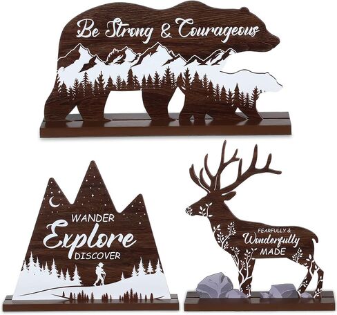 3 PCS Wooden Mountain Decor Travel Adventure Decor for Boy Woodland Nursery Decor Woodland Adventure Mountain Table Decor Centerpiece for Home Bedroom Bathroom Shelf Wall Rustic Farmhouse Decoration in Saudi Arabia